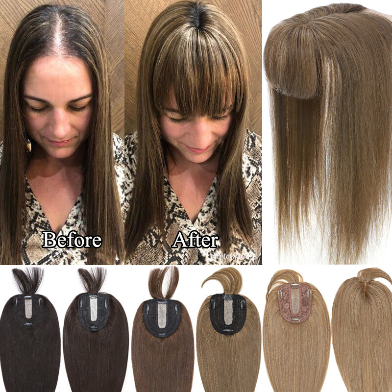 Natural Clip In 100% Human Hair Topper Hairpiece Toupee Wigs For Loss Hair Thick