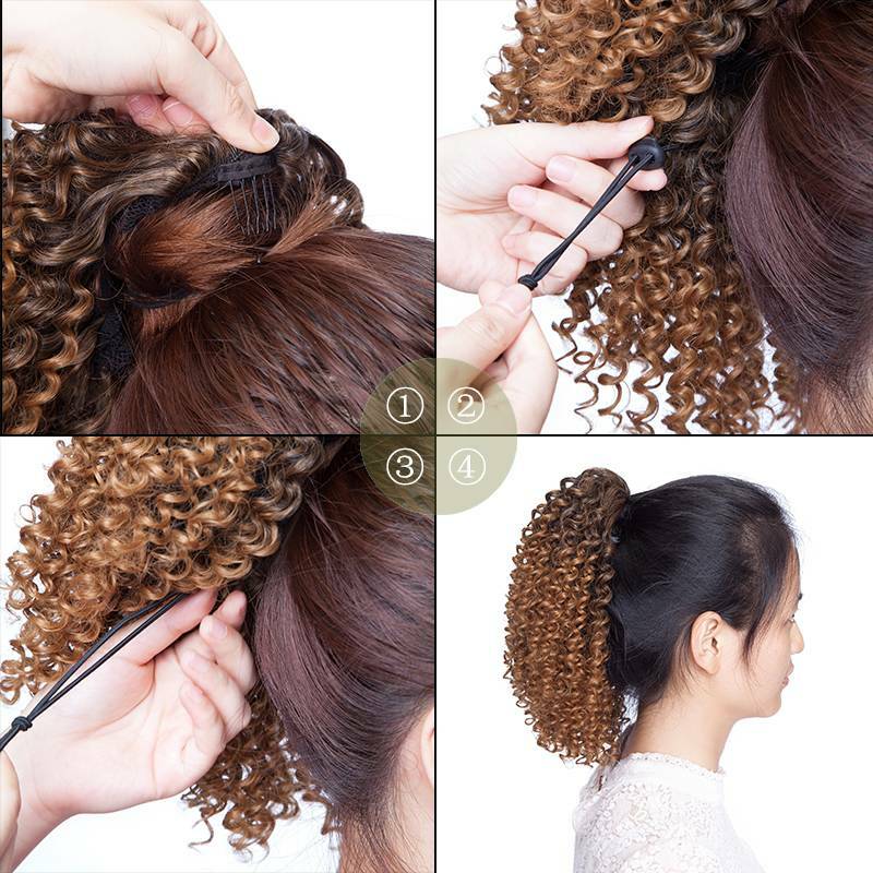 High Ponytail Puff Bun Clip In Drawstring Hair Extensions Water Wave Hairpiece