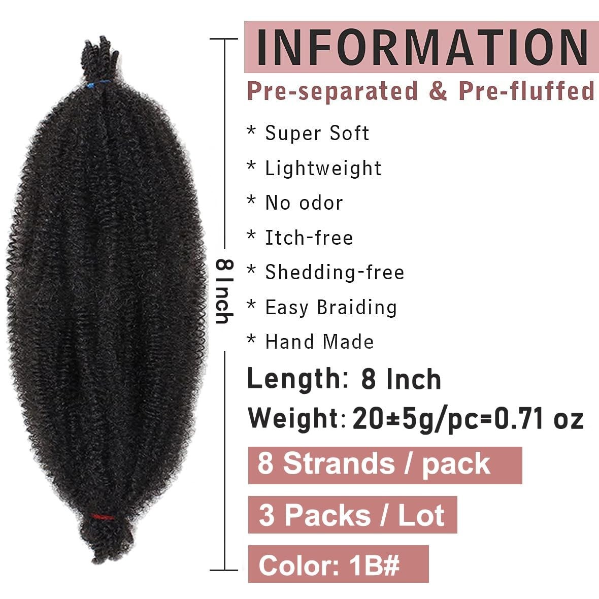 8 Inch Pre-Fluffed Afro Twist Hair Extensions (3 Packs) – Effortless Styling