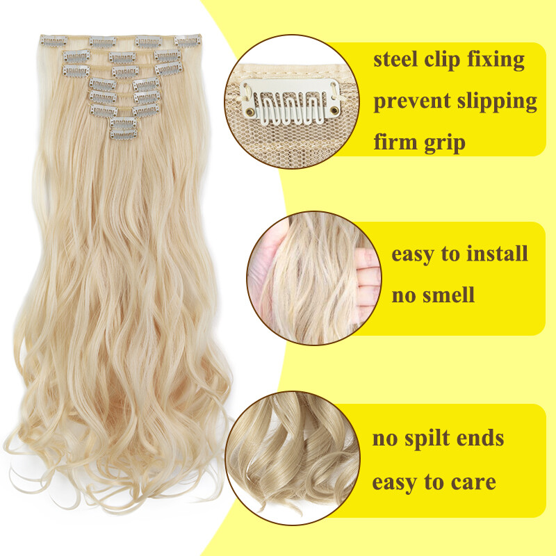 100% Real Natural Clip in Hair Extensions Full Head Thick 8Piece Long Wavy Ombre