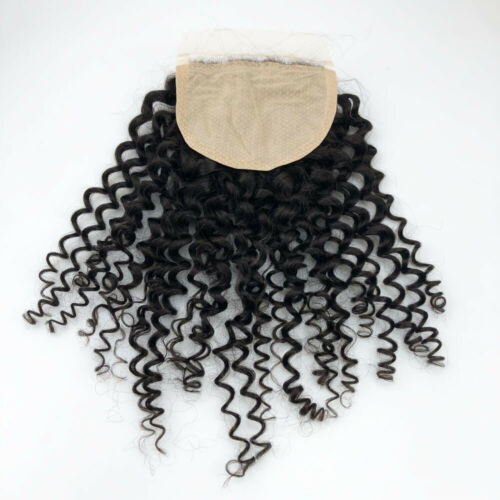 18″ Curly Silk Base Lace Closure Human Hair 5*5 Silk Top Closure Natural Black