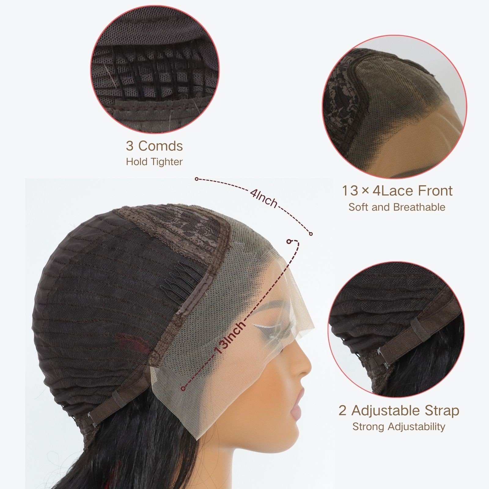 Heat Resistant Synthetic Hair Choc Brown Long Straight Frontal Lace Wig