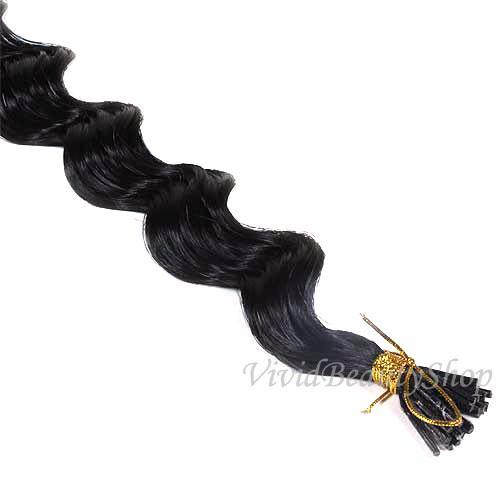 50 Deep Wave Curly I Stick Tip Micro Link Remy Human Hair Extension Jet Black #1