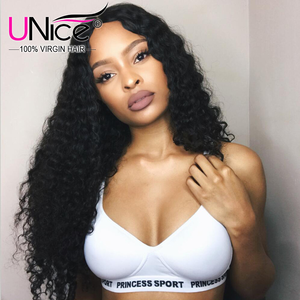 UNice 3 Bundles Malaysian Curly Human Hair Extensions with Lace Closure Wefts US