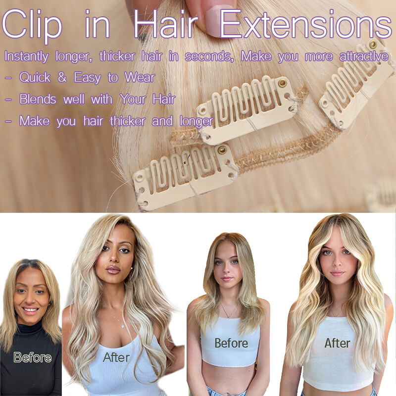 Real Remy Hair Clip In 100% Human Hair Extensions 8Pieces with 18Clips Full Head