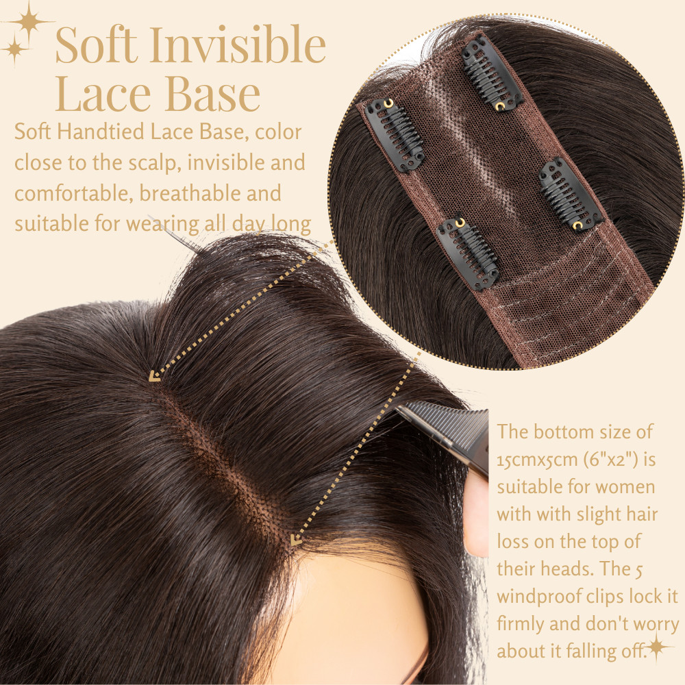 Invisible Clip In Hairpiece 100% Human Hair Lace Topper Toupee Hairline Lace PCS