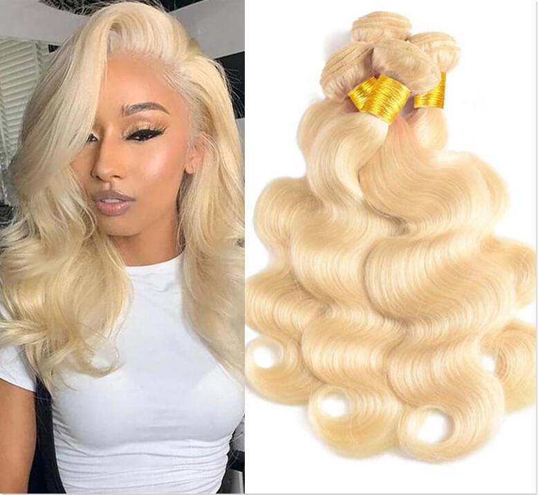 613 Blonde Body Wave 3 Bundles Soft Human Hair Weave Extensions 16INCH 50G per