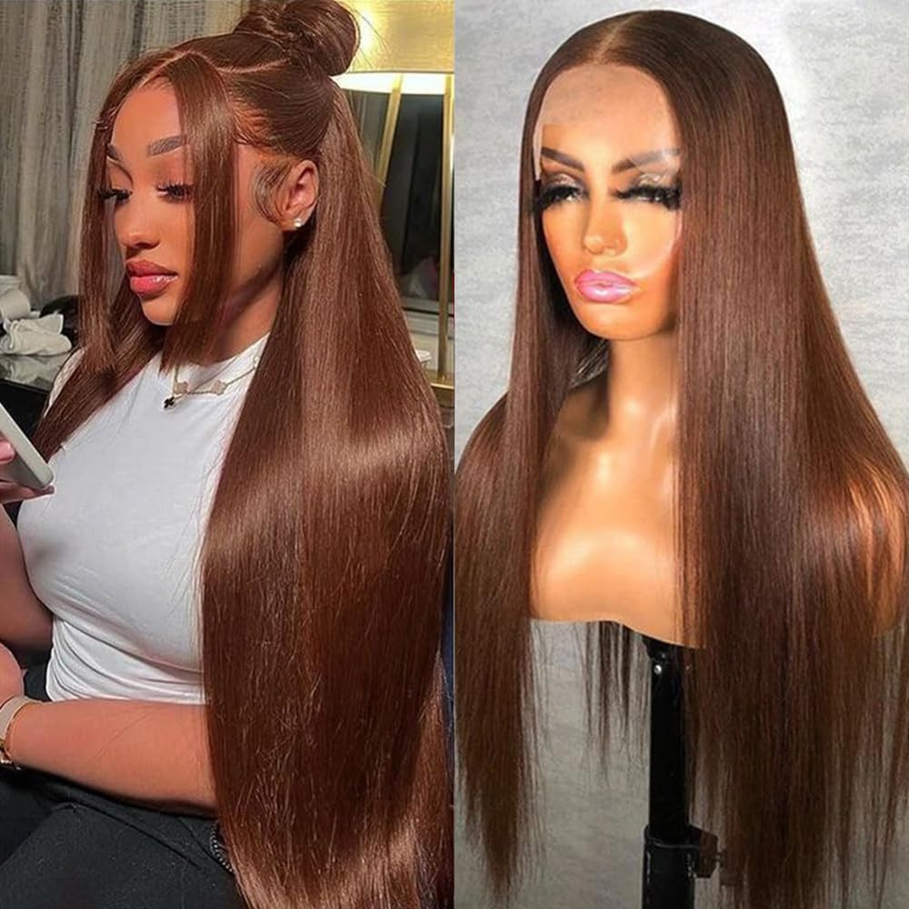 Synthetic Lace Front Auburn Wig Pre Plucked Dark Brown Glueless Wigs for Black W