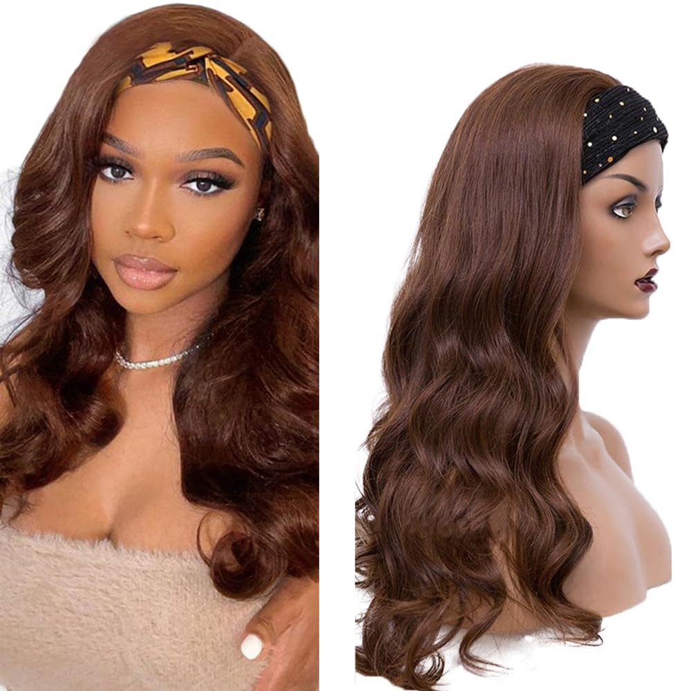 Yiweyowe 30 Inch 4 Chocolate Brown Headband Wig Human Hair 150 Density Grade 8A
