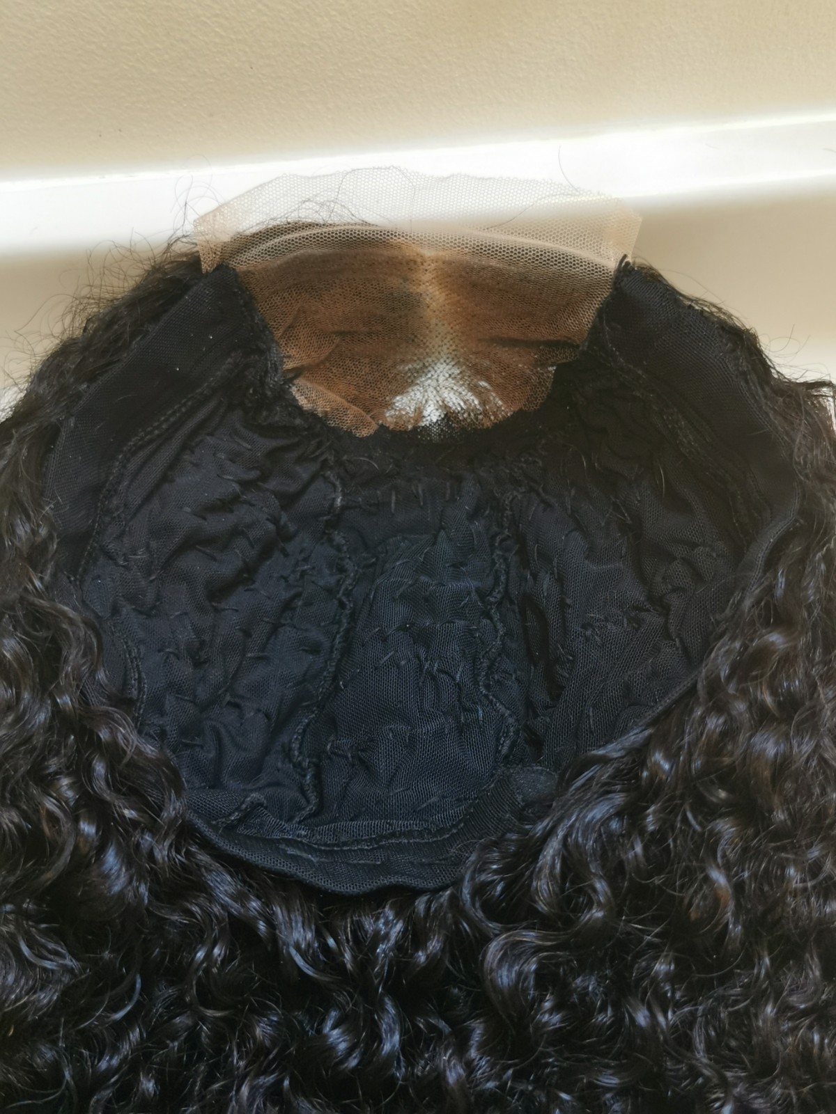 Quality Natural Black Burmese Curly Human Hair Glueless Closure Wig 24″ Handmade