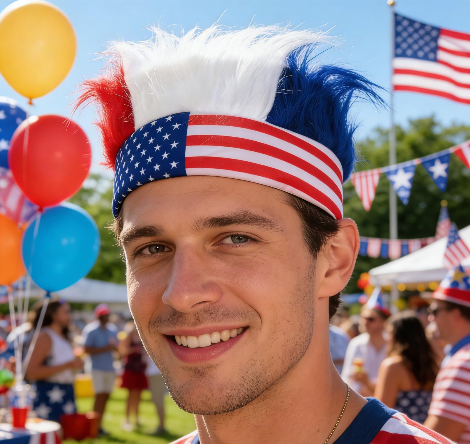 4th-of-July Adult-Hairy-Headband Funny-Troll-Wig Patriotic Red-White-Blue-Cra…