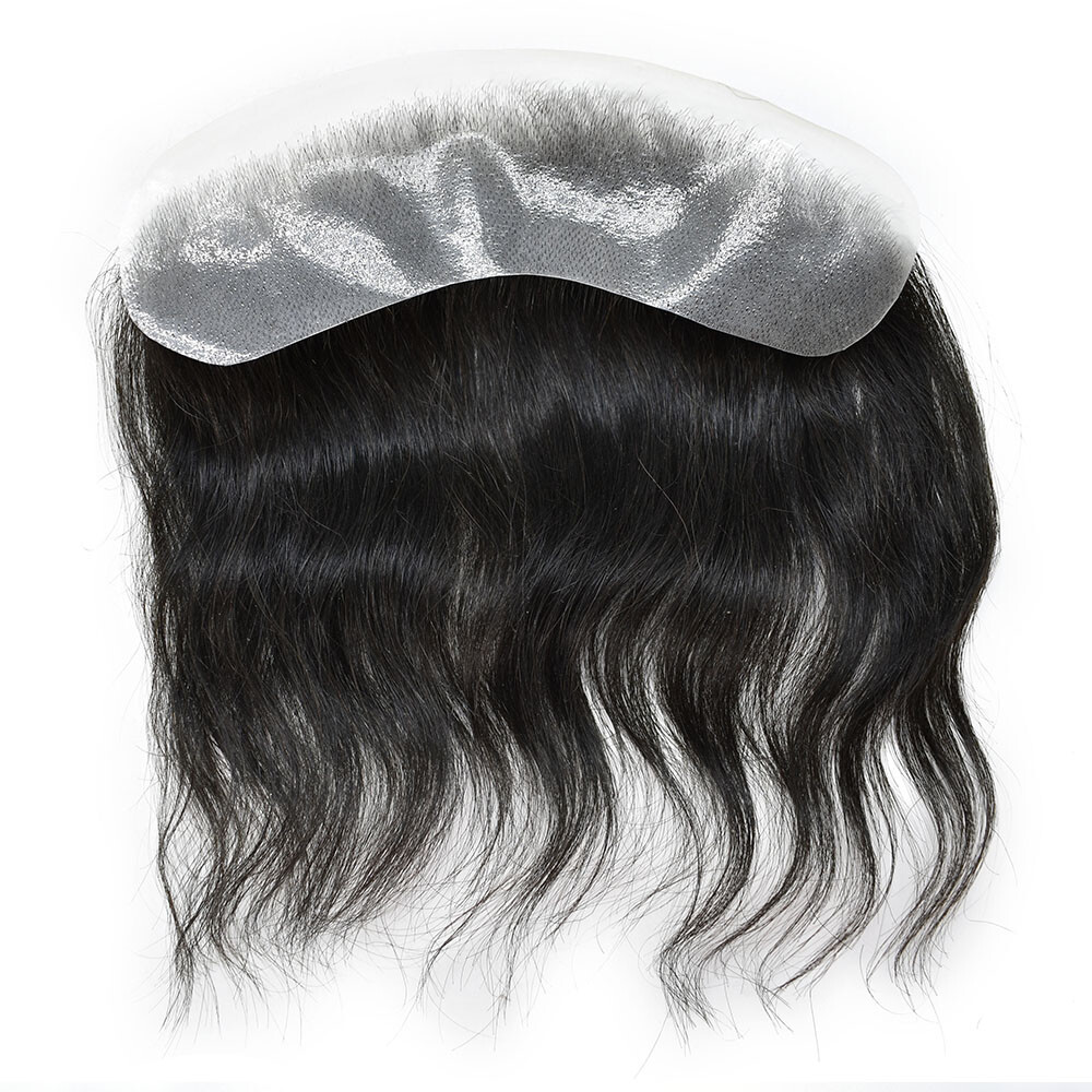 Mens Frontal Hairpiece Invisible Human Hair V-Loop Skin Pu for Receding Hairline