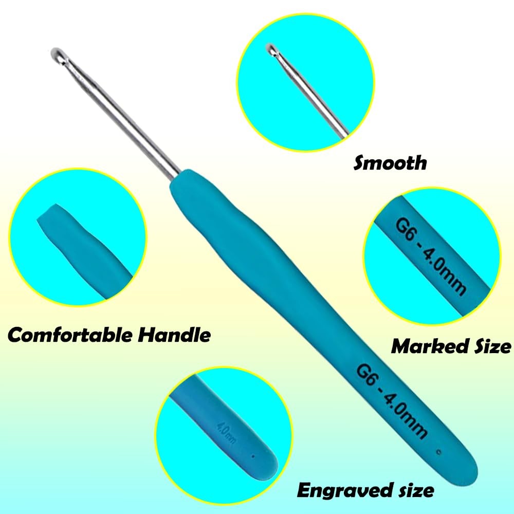 Yarniss Ergonomic Crochet Hooks Set, 9 Sizes 9 Size(2.0~6.0mm), Multicolor