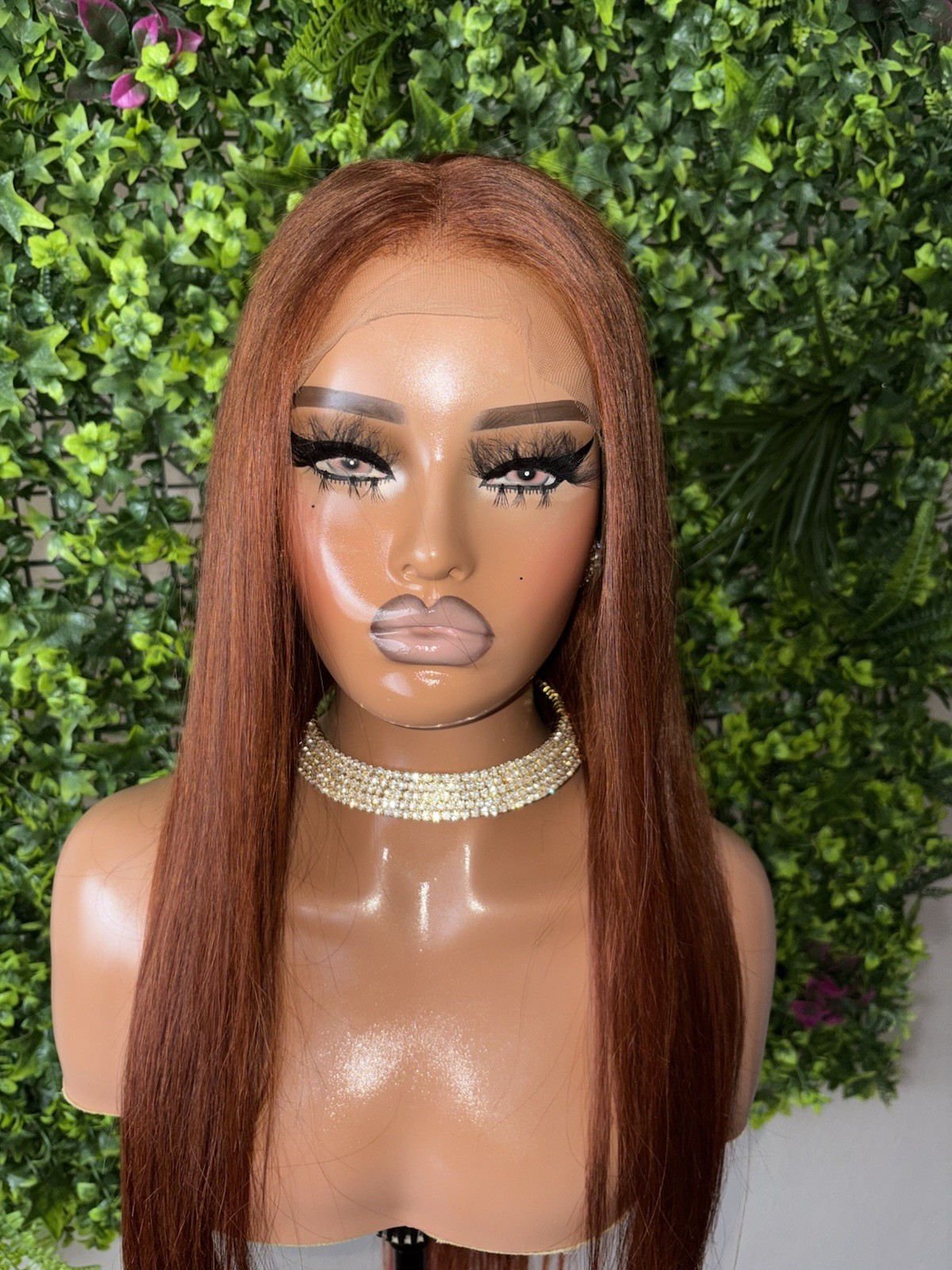 HD Lace Front Human Hair Wig Straight Auburn Free-Part 26”
