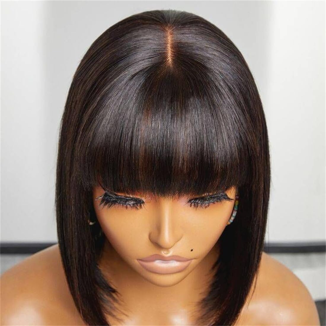 Straight Bob Wig with Bangs Human Hair Wigs for Black Women 2×1 Lace Front Wig