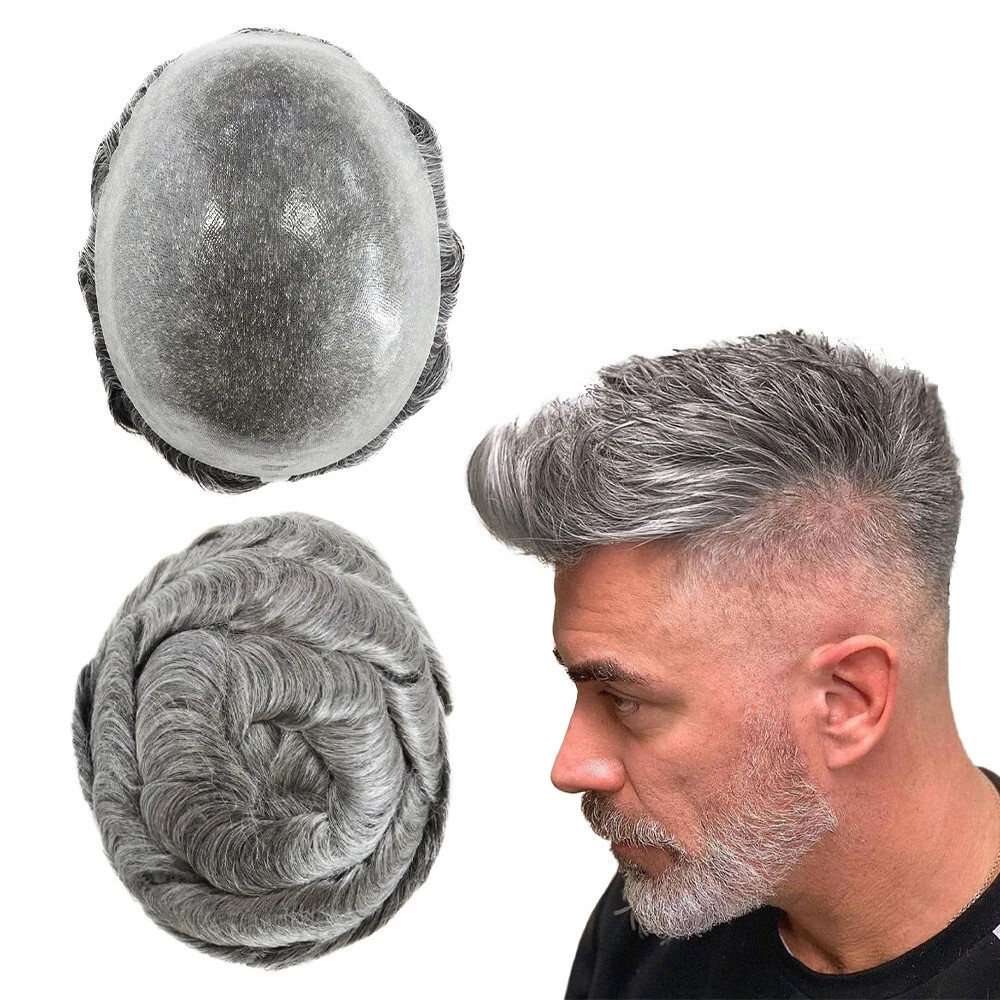 SYMOR -Men’s Gray Human Hair Toupee 8 X 10 Inches Off Black 65% Grey – NEW