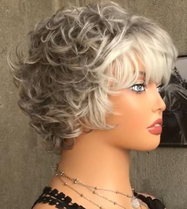 Woman Short Wavy Hair Wig Wigs Middle Aged Women Women Granny Grey Wig