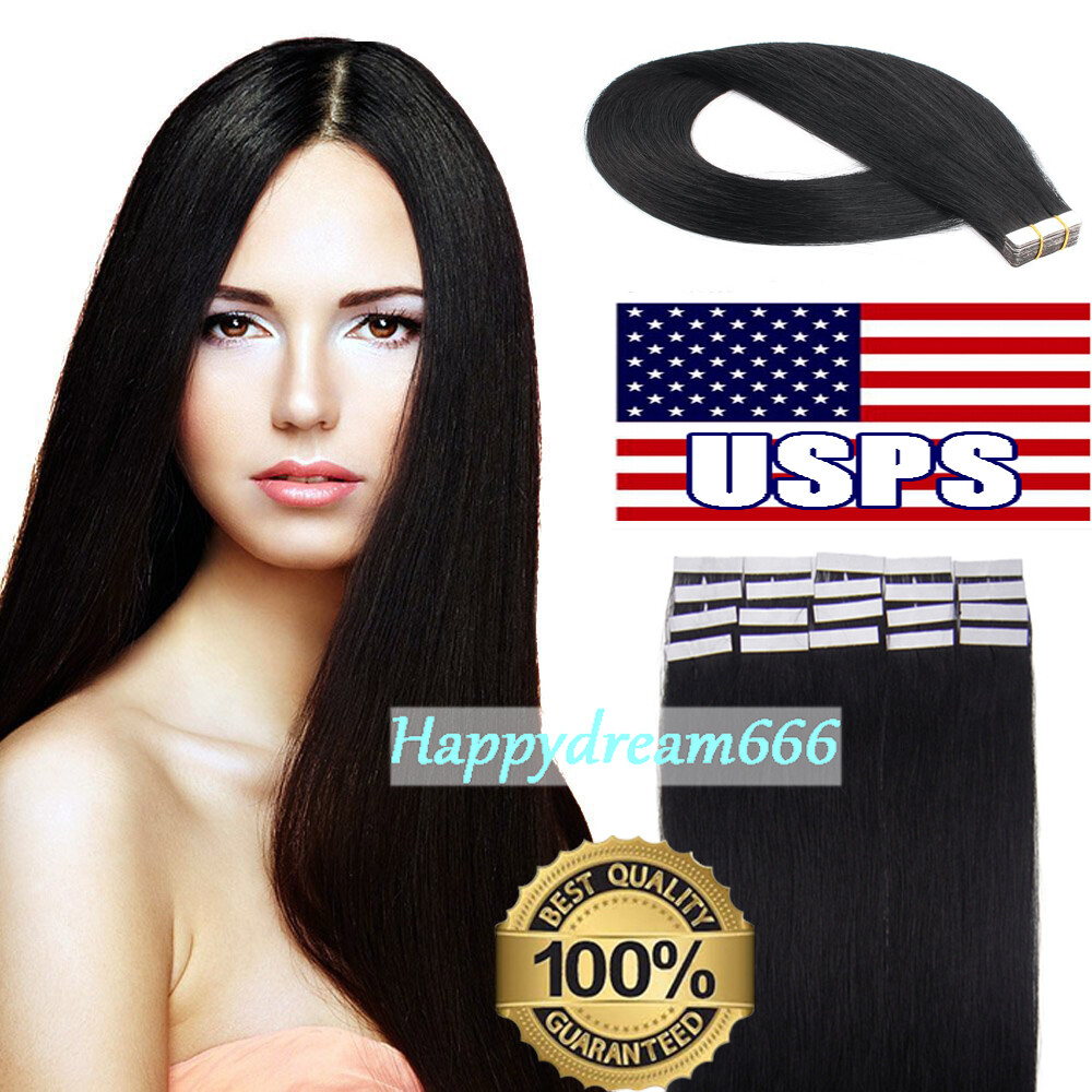 Seamless Hair Extensions Reusable Adhesive Tape 100%Remy Human Hair Balayage 40p