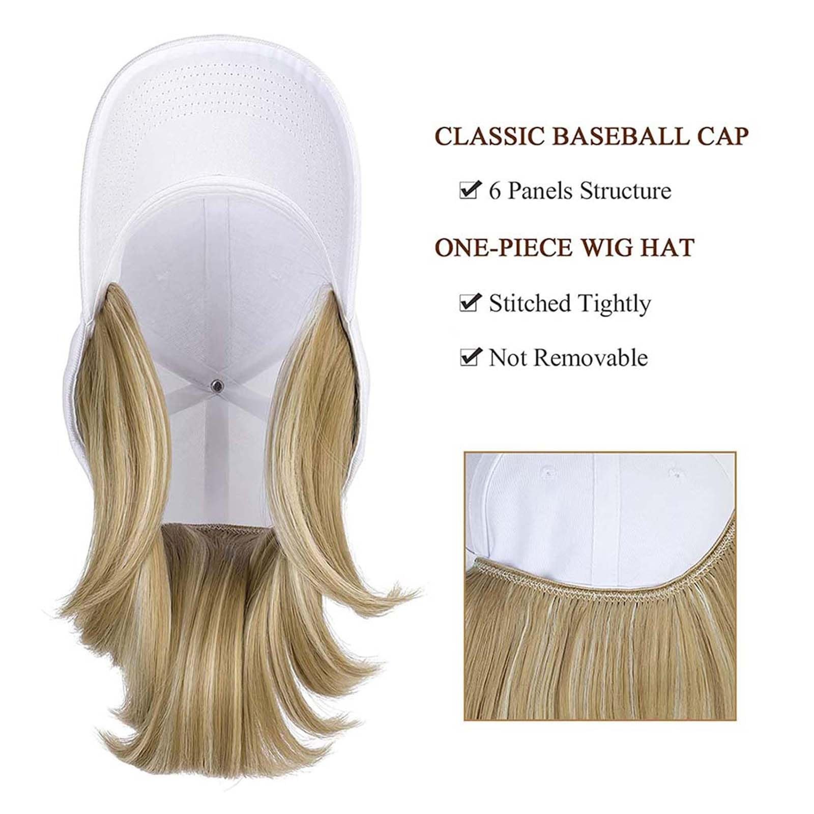 Woman Baseball Cap with Hair Extensions Straight Short Bob Hairstyle Adjustab…
