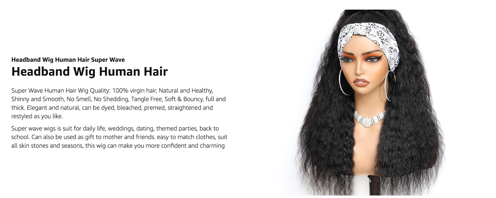 Headband Wig Human Hair Glueless Water Wave Natural Color 24 inch