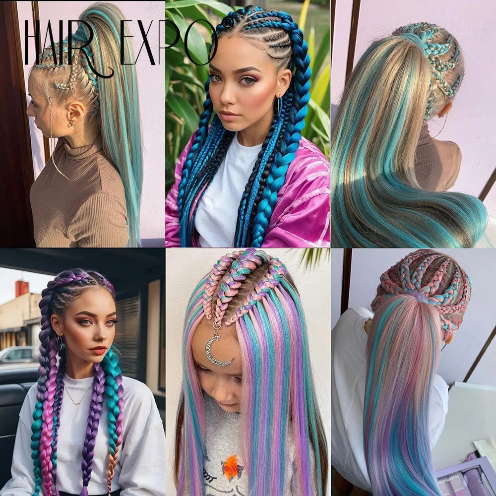 Purple Pre Stretched Braiding Hair Extensions 26Inch Synthetic Jumbo Braids For