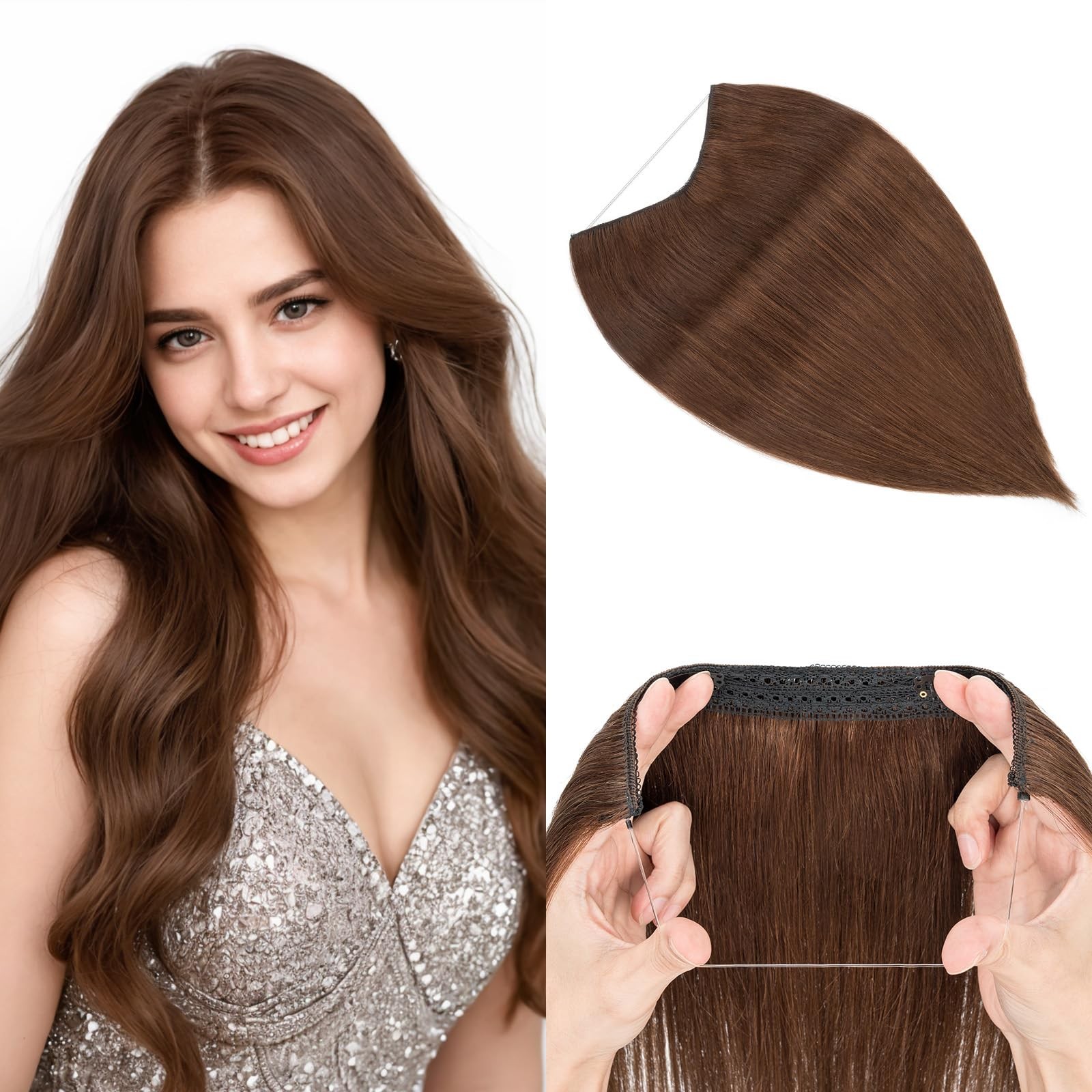 Halo Hair Extensions Real Human Hair My-Lady Adjustable Halo Extensions Real