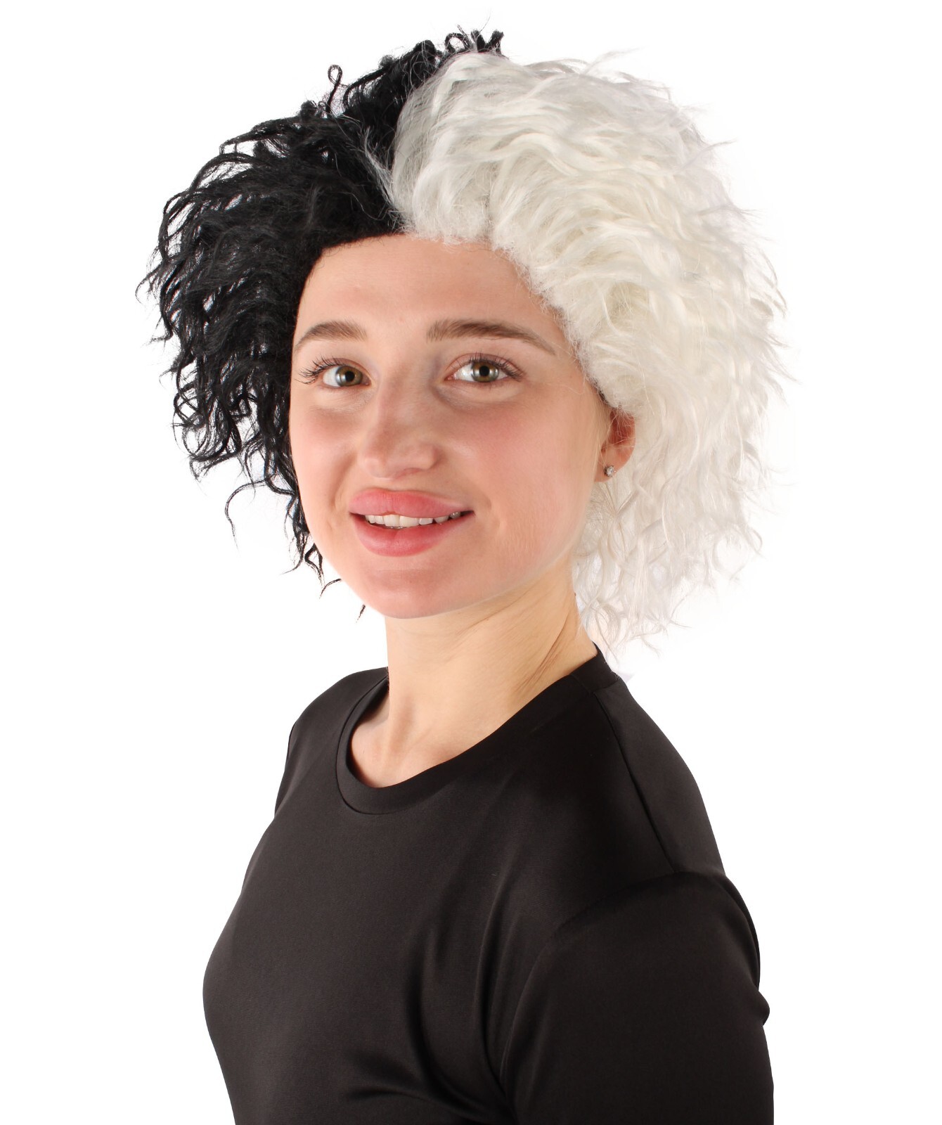 HPO Adult Women’s Black & White Two-toned Curly Wig, Breathable Capless Cap.