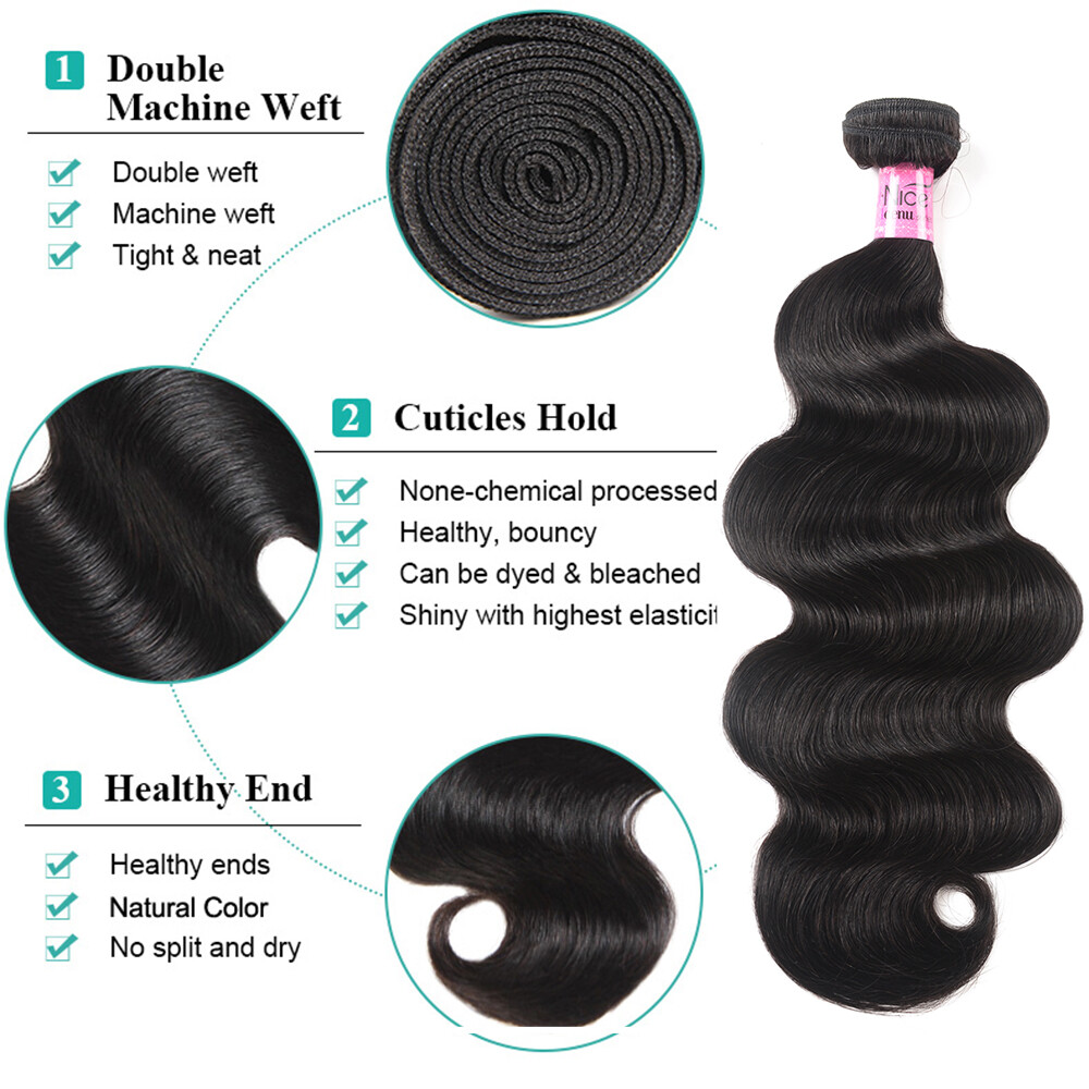UNice Cambodian Body Wave 4 Bundles Human Hair Extension with Lace Closure Weave
