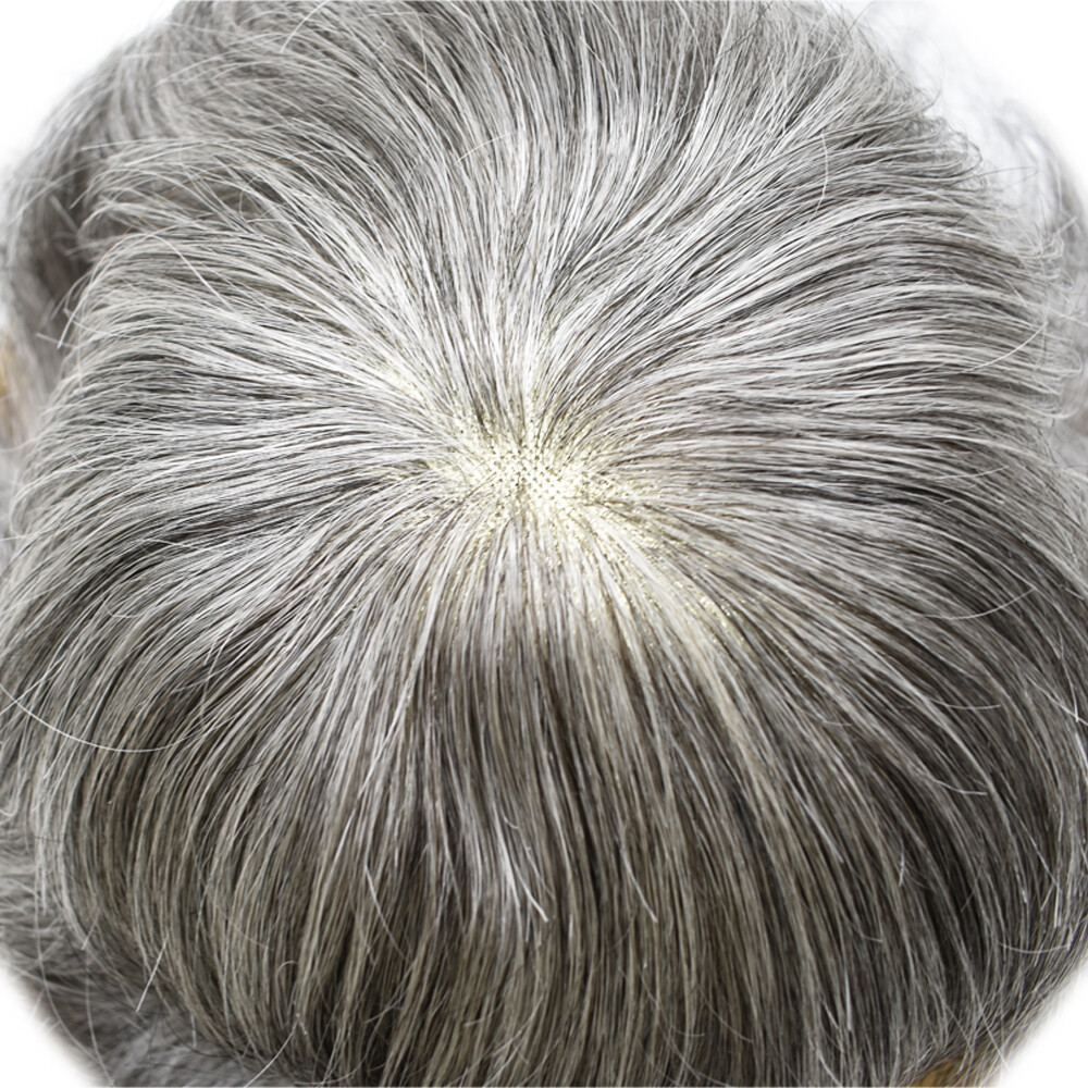 Fine Mono Mens Toupee Poly PU Around Hairpieces Black Brown 100% Human Hair Wigs