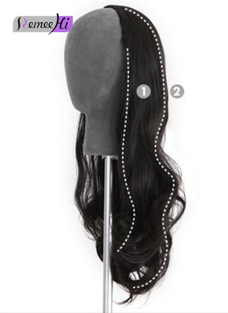 Long Beauty Wavy Machine Weft Cap 100% Remy Human Hair Glueless 3/4 Half Wigs