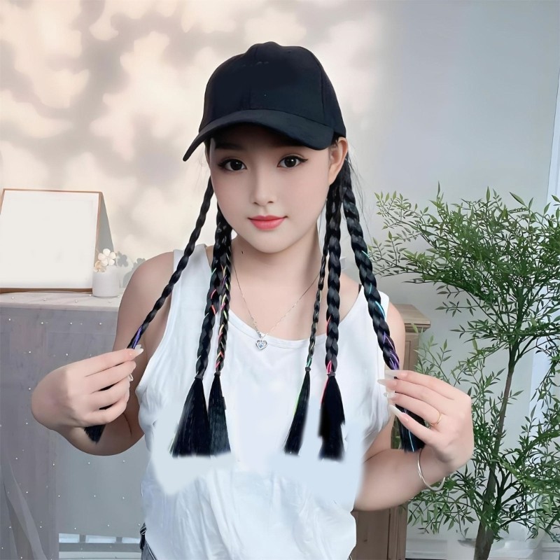 Braided Curls Baseball Cap Wigs Integrated Synthetic Hair for Casual Wear