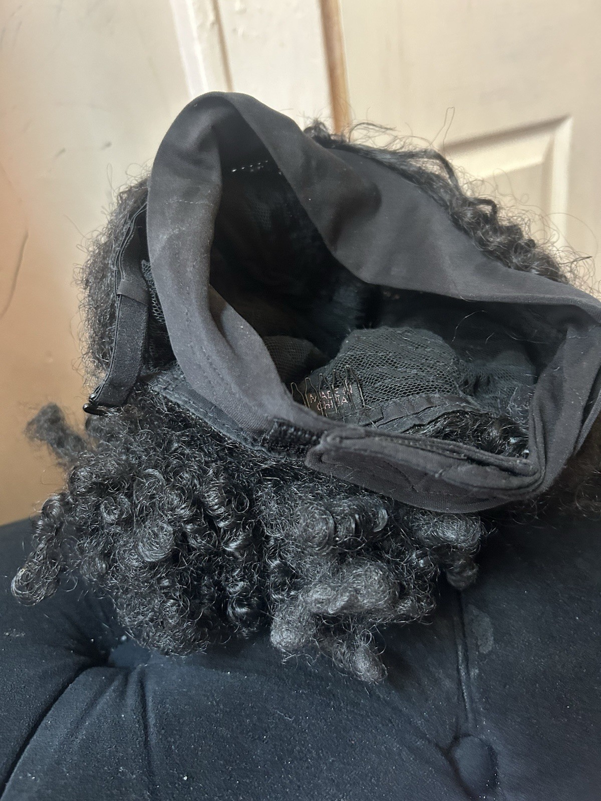 Curly Afro Black Synthetic Drawstring Wig 1-10 in Classic Cap One Size
