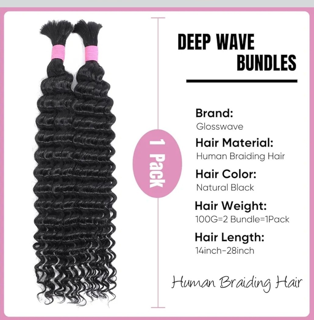 20Inch 2 Bundles OF Human Braiding Hair,Deep Wave,Bulk Hair For Knotless Braids