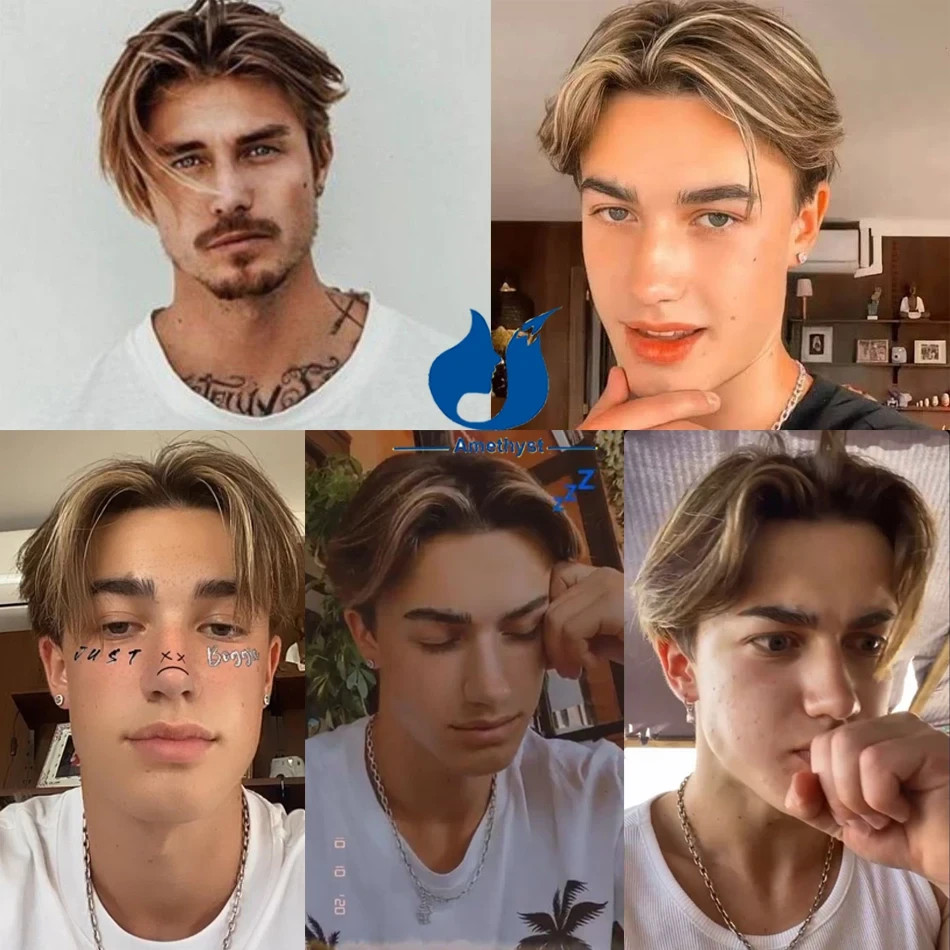 13×6 Short Pixie Cut Lace Front Wig for Men Brazilian Remy Human Hair Highlight