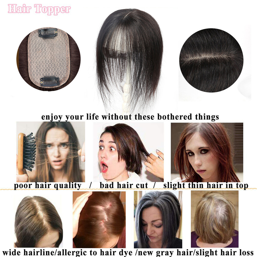100% Human hair 5*8 Toupee Hair Extension Clip in Topper hair with bangs straigh