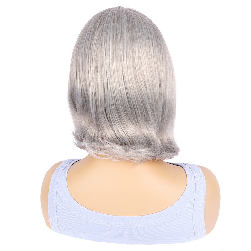 Women’s Wig Short Straight Hair Wigs Ladies Black Grey Full Wig+Wig Cap