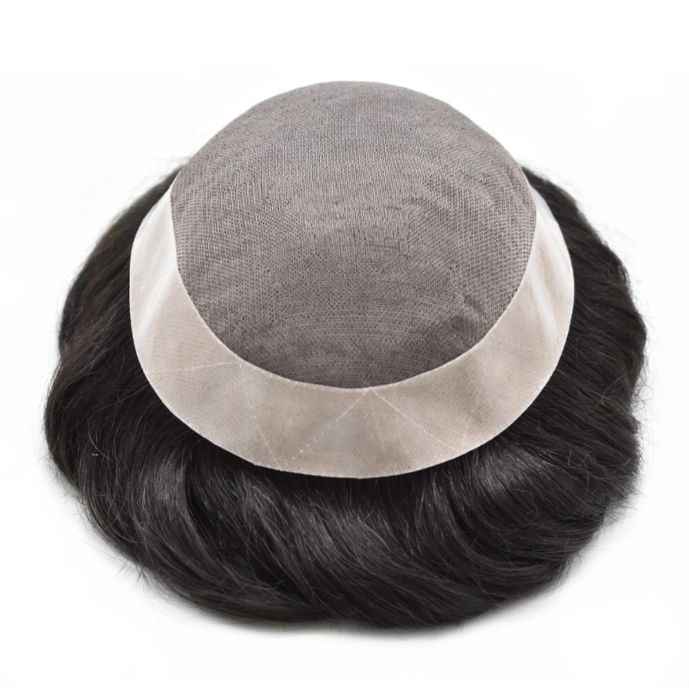 Mens Toupee Fine Mono Hair System Replacement Durable Poly Skin NPU Wigs for Men