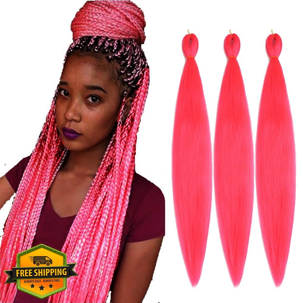YUDAOHAIR Braiding Hair Pink 26 Inch 3 Pack