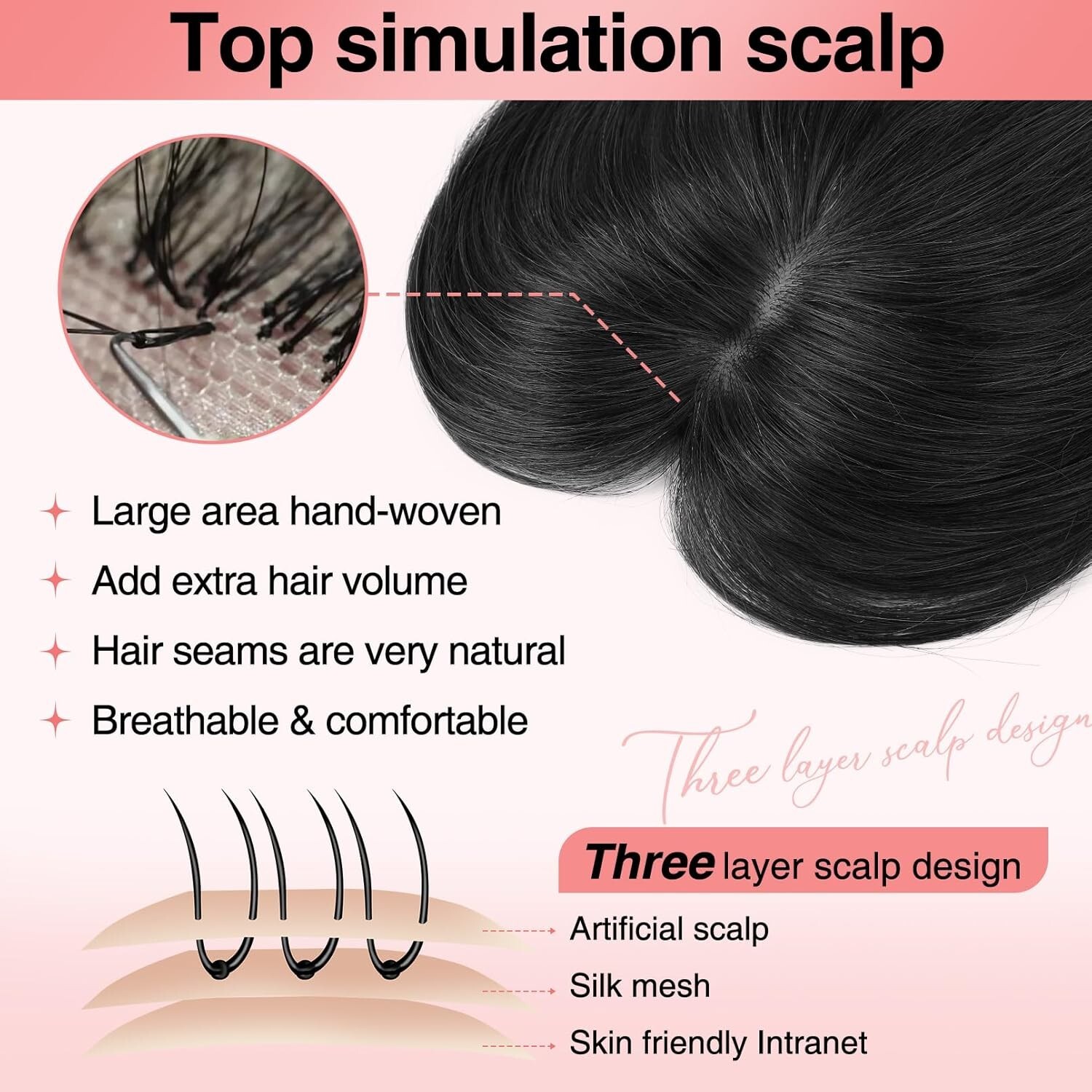 Real Human Hair Topper 10 In Clip in Bangs 150% Density Silk Base Natural Black
