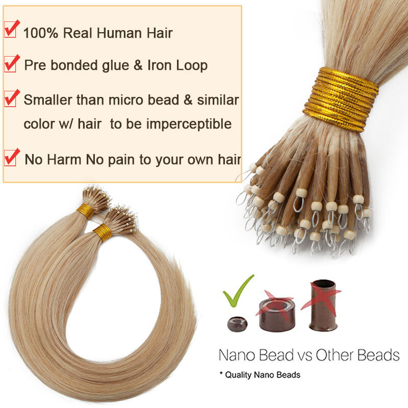 Nano Ring Tip Hair Extensions Micro Beads Link Remy Human Hair Balayage Thick 1g