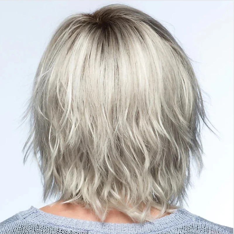 Synthetic Hair Blonde Brown Wigs for Women Curly with Bangs Short Wig