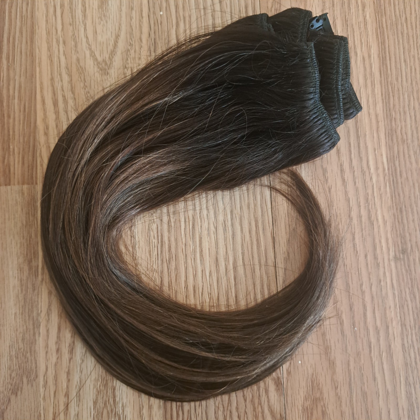 DOORES Clip in Hair Extensions Human Hair, Dark Brown to Chestnut Brown 14″ 7 PC