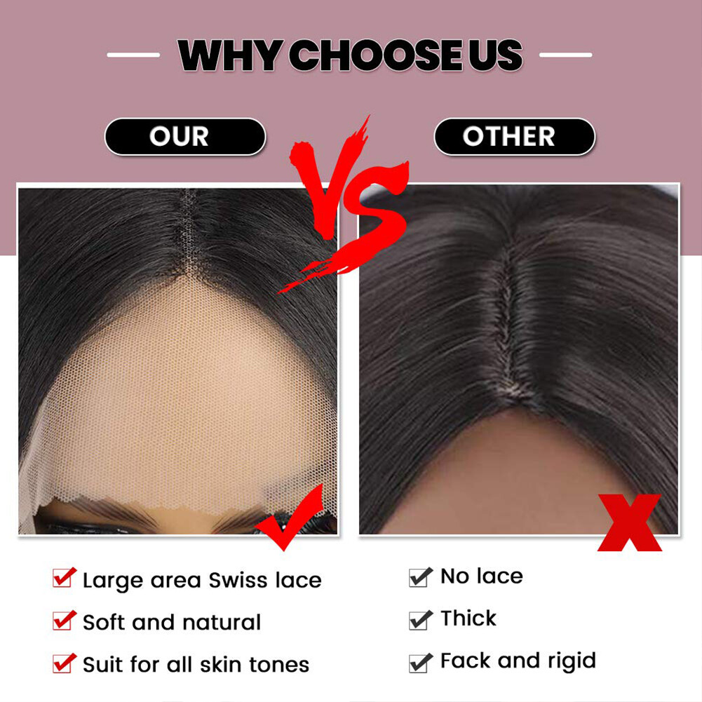 Long Straight Black Hair Women Glueless Synthetic Lace Front Wigs Heat Resistant