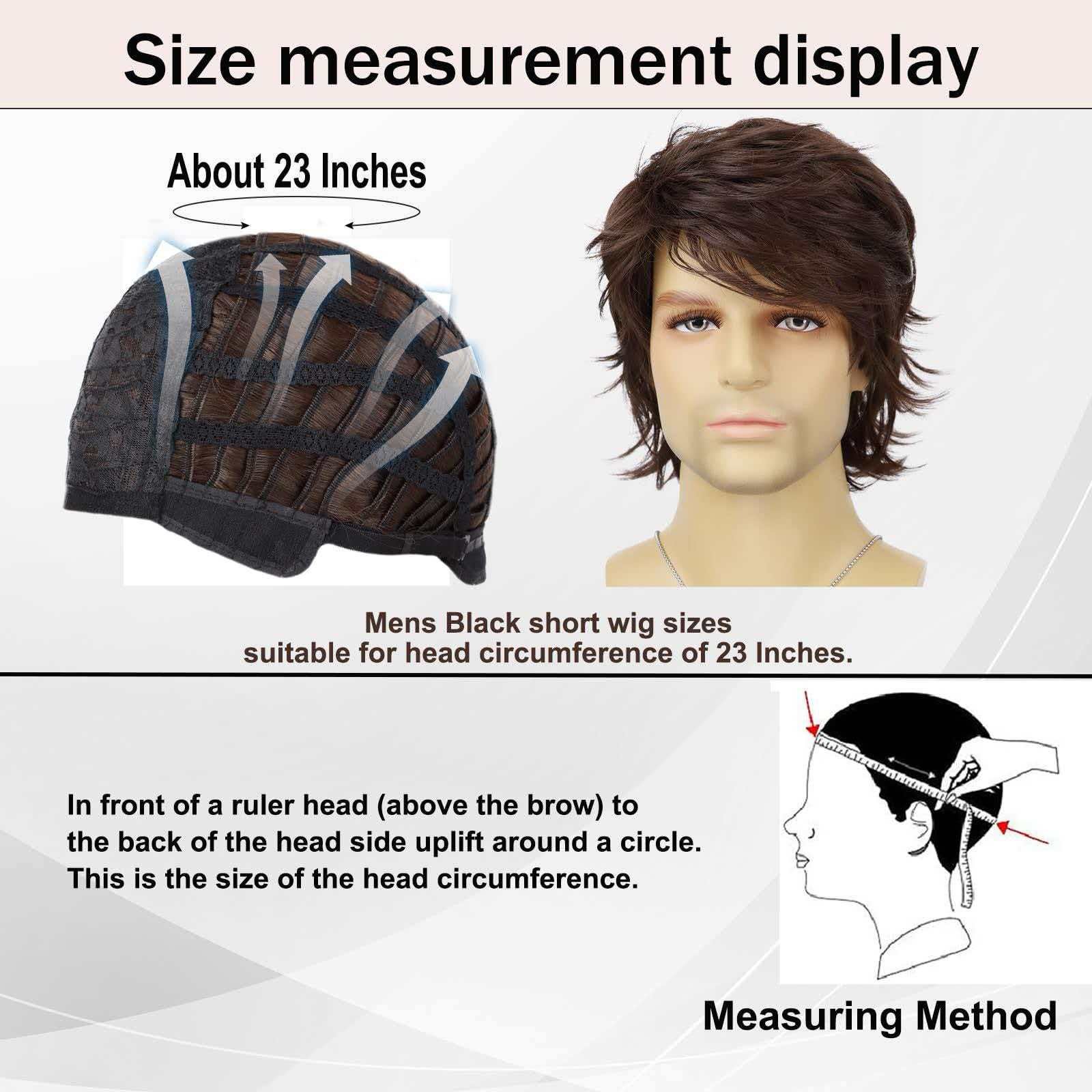 Men’s Short Brown Wavy Wig 8in Full Cosplay Heat Resistant Synthetic Party Daily