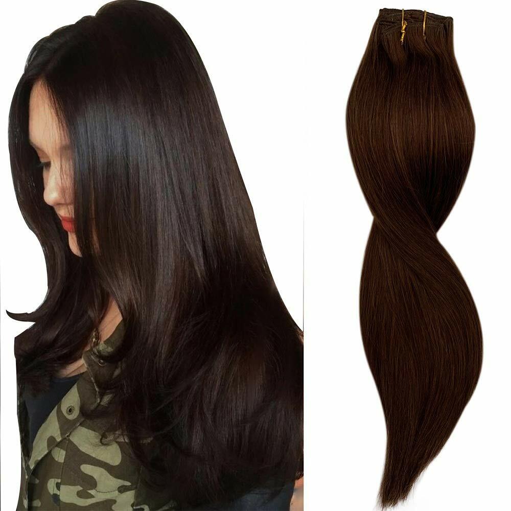 Clip in Hair Extension Medium Brown Quality Human Hair Clip on Extensions 120g