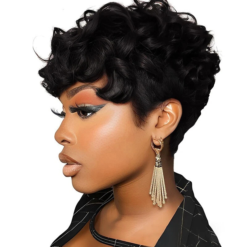 Synthetic Short Black Hair Wig Pixie Cut Wigs Short Fake Hair Wigs for Women