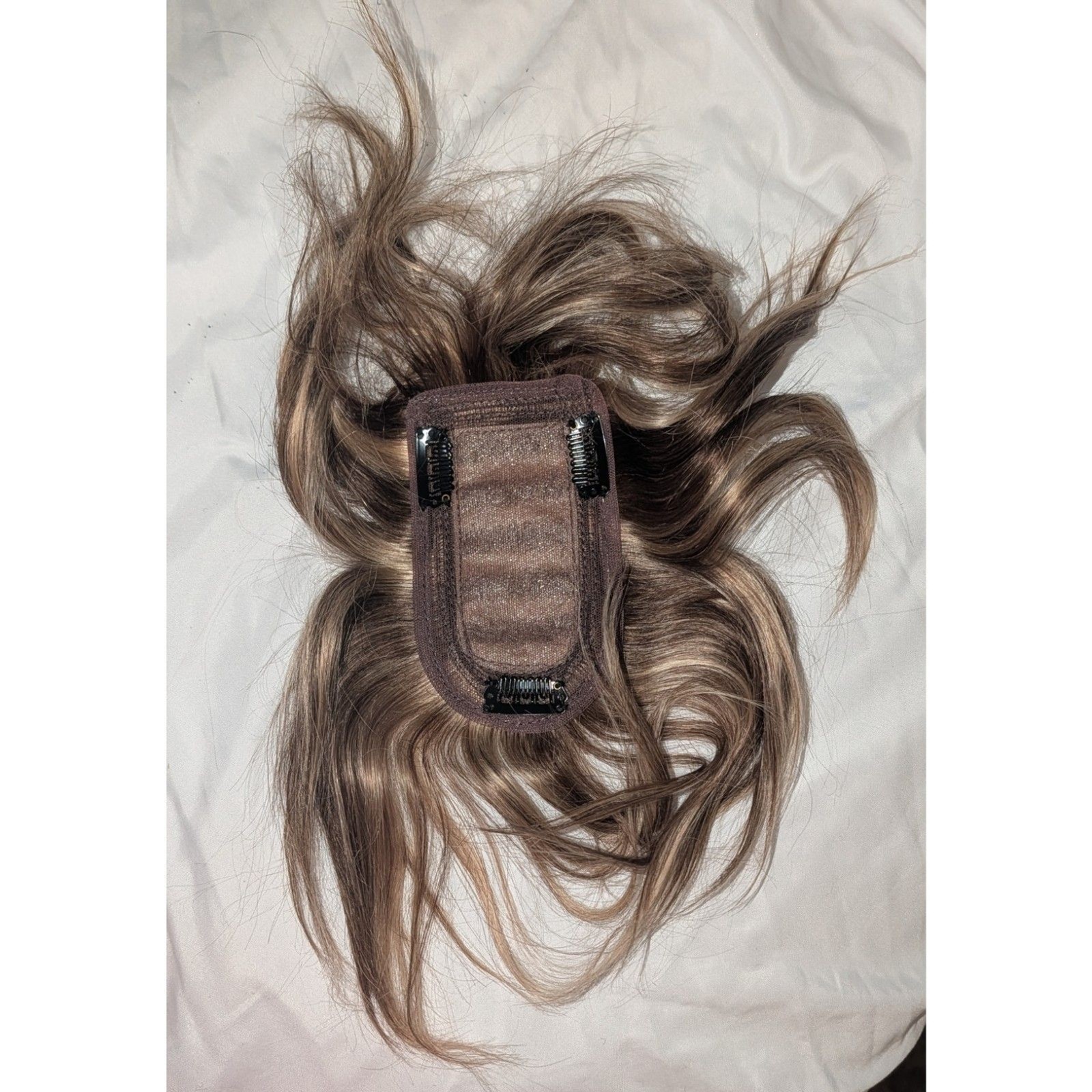 Rich Choices Human Hair Topper W/ Bangs Clip In 6″ Med Brown Highlight Blonde
