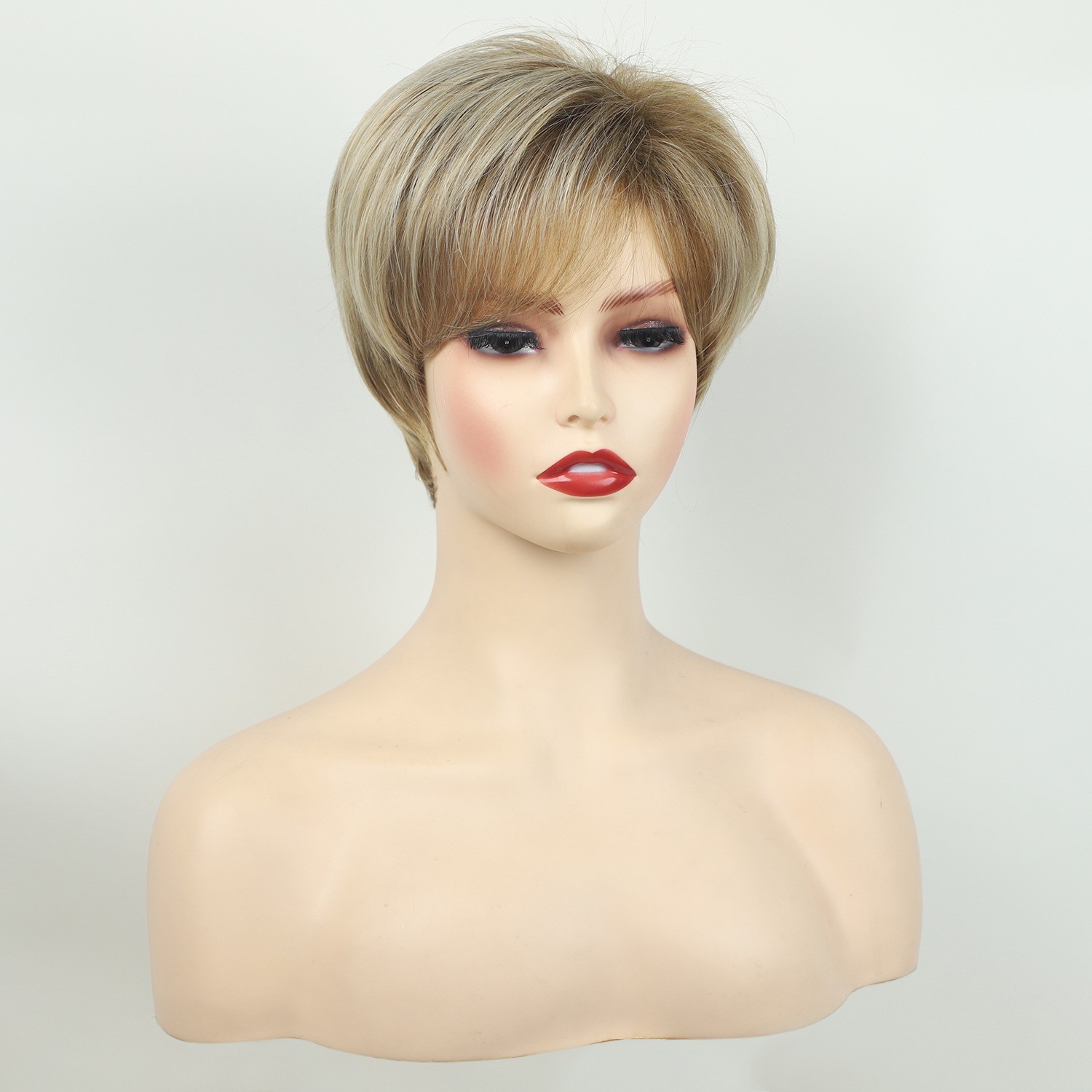 Women’s Short Layered Blonde Mix Synthetic Wig with Bangs for Daily Wear