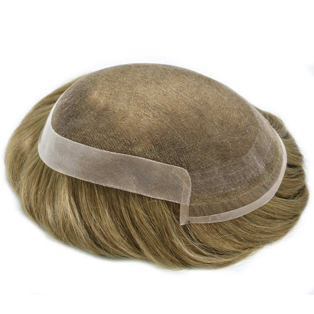 Men Human Hair Replacement Systems French Lace Front Poly Thin Toupee Hairpiece