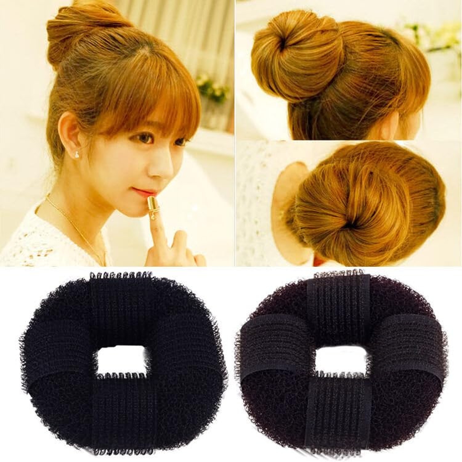 2PCS 20cm Donut Ring Style Bun Maker – DIY Hair Foam Ring Shaper Snap Roll Bu…